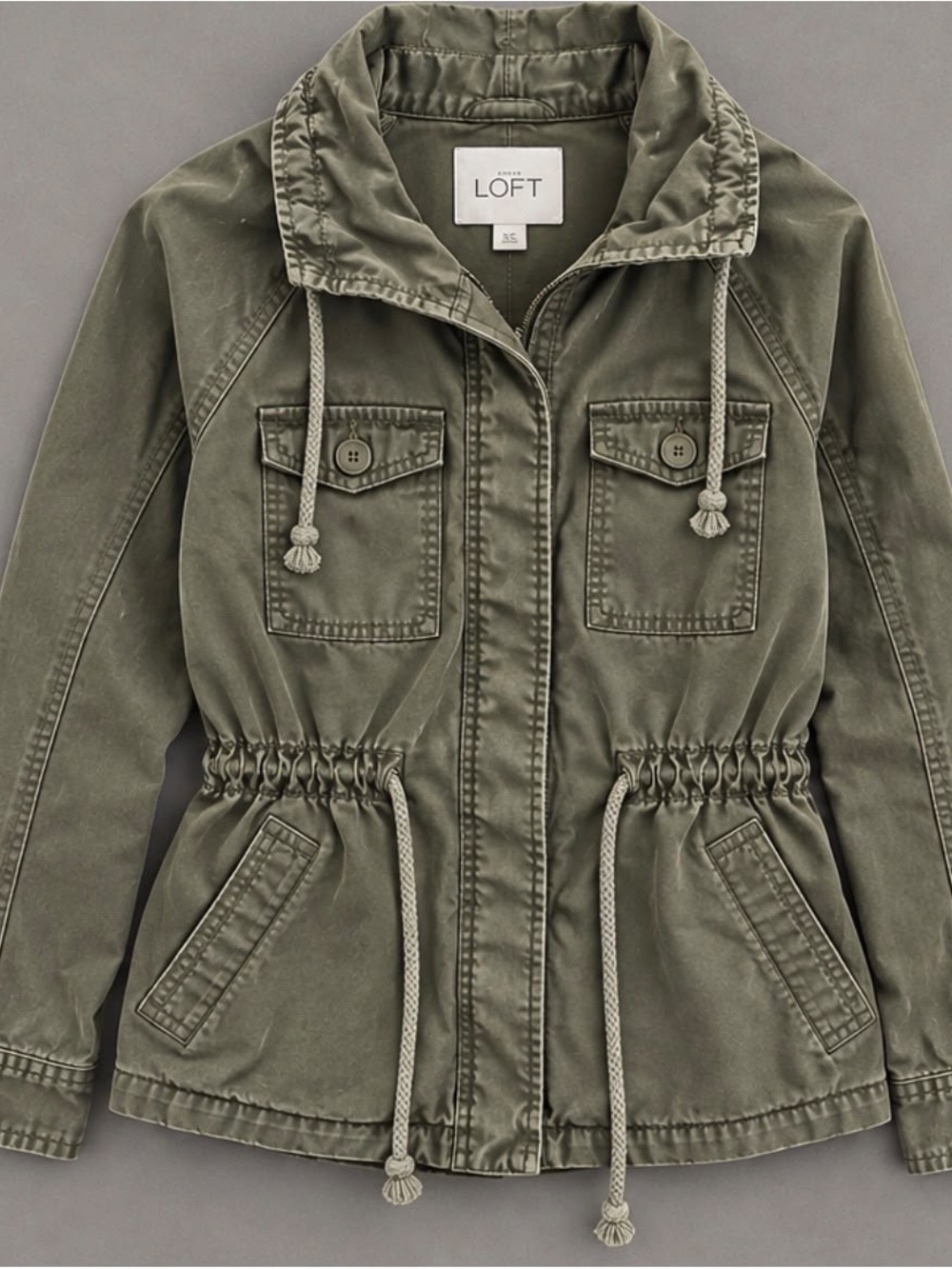 LOFT Olive Drawstring Waist Utility Jacket
